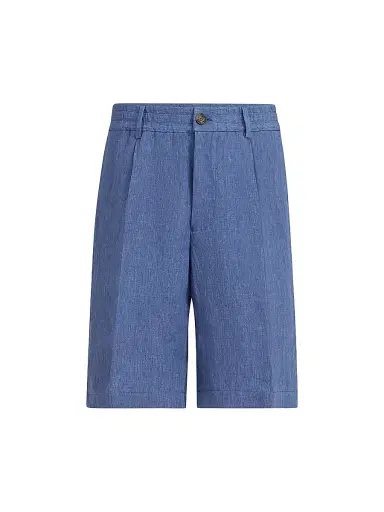 Brunello Cucinelli Men's Lightweight Délavé Linen Bermuda Shorts with Elasticated Waistband - Denim - Size 42 | Thumbnail 1