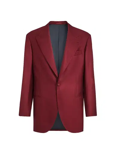 Brunello Cucinelli Men's Silk Diagonal Tuxedo Jacket with Peak Lapels - Cherry - Size 38 | Thumbnail 2 Brunello Cucinelli Men's Silk Diagonal Tuxedo Jacket with Peak Lapels - Cherry - Size 38 | Thumbnail 2