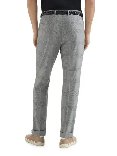 Brunello Cucinelli Men's Virgin Wool Prince of Wales Trousers with Pleats - Grey | Thumbnail 4 Brunello Cucinelli Men's Virgin Wool Prince of Wales Trousers with Pleats - Grey | Thumbnail 4