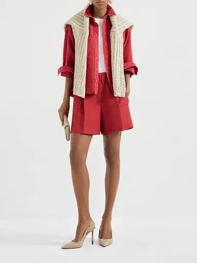 Brunello Cucinelli Women's Viscose and Linen Fluid Twill Baggy Shorts | Thumbnail 6 Brunello Cucinelli Women's Viscose and Linen Fluid Twill Baggy Shorts | Thumbnail 6
