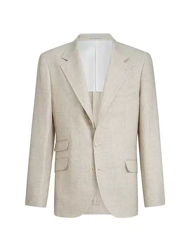 Brunello Cucinelli Men's Silk, Linen and Wool Hopsack Deconstructed Cavallo Blazer - Sand | Thumbnail 2