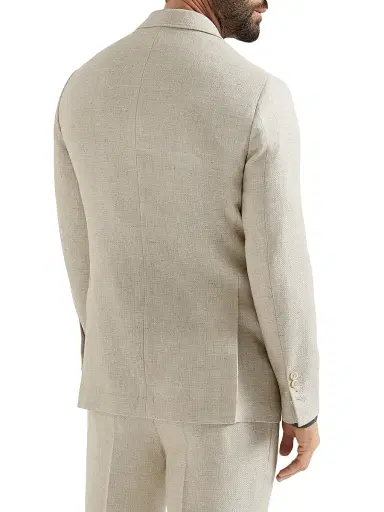 Brunello Cucinelli Men's Silk, Linen and Wool Hopsack Deconstructed Cavallo Blazer - Sand | Thumbnail 3