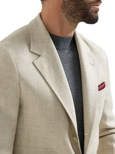 Brunello Cucinelli Men's Silk, Linen and Wool Hopsack Deconstructed Cavallo Blazer - Sand | Thumbnail 4