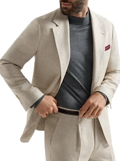 Brunello Cucinelli Men's Silk, Linen and Wool Hopsack Deconstructed Cavallo Blazer - Sand | Thumbnail 5
