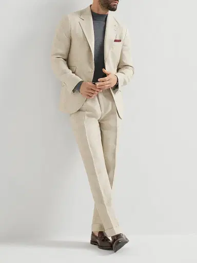 Brunello Cucinelli Men's Silk, Linen and Wool Hopsack Deconstructed Cavallo Blazer - Sand | Thumbnail 6