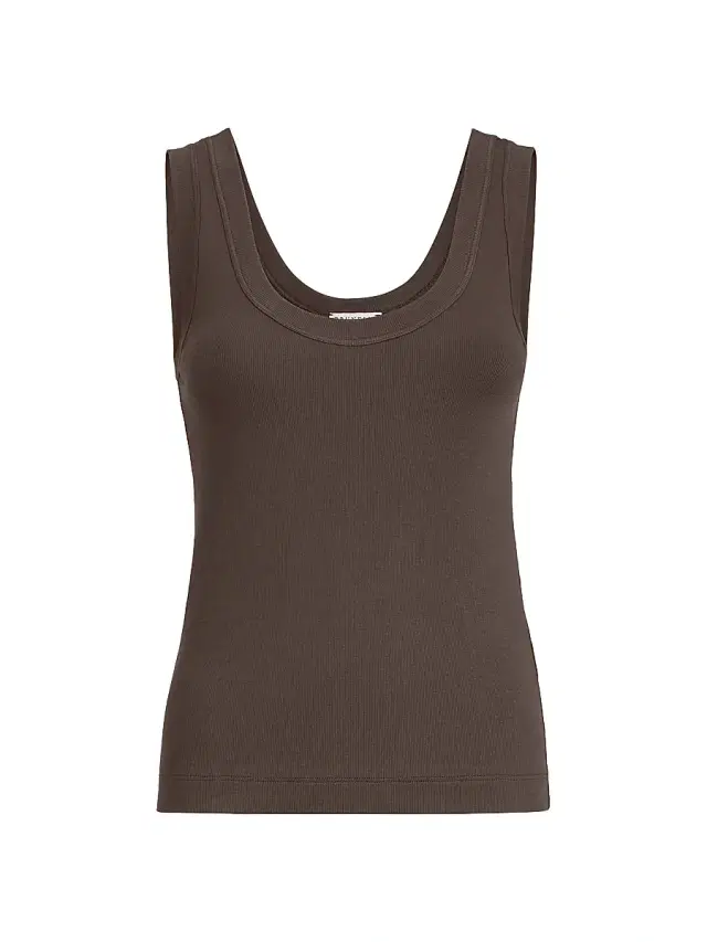 Brunello Cucinelli Women's Stretch Cotton Ribbed Jersey Top with Monili - Brown