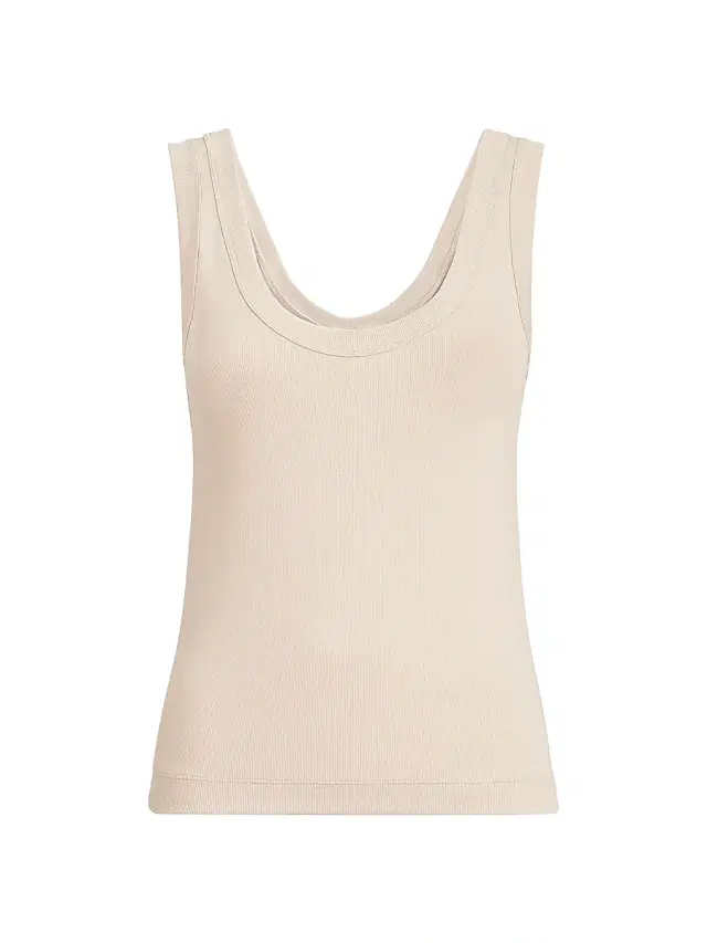 Brunello Cucinelli Women's Stretch Cotton Ribbed Jersey Top with Monili - Cool Beige