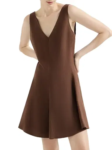 Brunello Cucinelli Women's Viscose and Linen Fluid Twill Mini Dress - Cocoa - Size XXXL | Thumbnail 2 Brunello Cucinelli Women's Viscose and Linen Fluid Twill Mini Dress - Cocoa - Size XXXL | Thumbnail 2