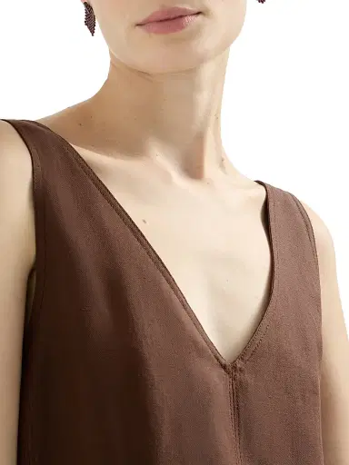 Brunello Cucinelli Women's Viscose and Linen Fluid Twill Mini Dress - Cocoa - Size XXXL | Thumbnail 4 Brunello Cucinelli Women's Viscose and Linen Fluid Twill Mini Dress - Cocoa - Size XXXL | Thumbnail 4