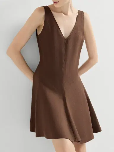 Brunello Cucinelli Women's Viscose and Linen Fluid Twill Mini Dress - Cocoa - Size XXXL | Thumbnail 5 Brunello Cucinelli Women's Viscose and Linen Fluid Twill Mini Dress - Cocoa - Size XXXL | Thumbnail 5