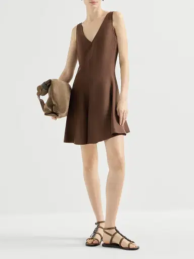 Brunello Cucinelli Women's Viscose and Linen Fluid Twill Mini Dress - Cocoa - Size XXXL | Thumbnail 6 Brunello Cucinelli Women's Viscose and Linen Fluid Twill Mini Dress - Cocoa - Size XXXL | Thumbnail 6