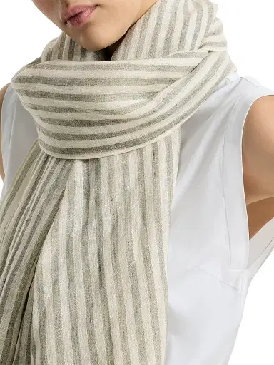 Brunello Cucinelli Women's Sparkling Striped Linen Scarf - Green | Thumbnail 2