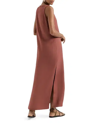 Brunello Cucinelli Women's Viscose and Linen Fluid Twill Dress with Monili - Red - Size XXS | Thumbnail 3 Brunello Cucinelli Women's Viscose and Linen Fluid Twill Dress with Monili - Red - Size XXS | Thumbnail 3