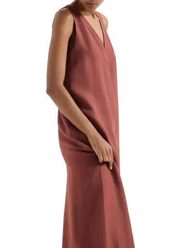 Brunello Cucinelli Women's Viscose and Linen Fluid Twill Dress with Monili - Red - Size XXS | Thumbnail 5 Brunello Cucinelli Women's Viscose and Linen Fluid Twill Dress with Monili - Red - Size XXS | Thumbnail 5