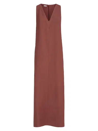 Brunello Cucinelli Women's Viscose and Linen Fluid Twill Dress with Monili - Red - Size XXS | Thumbnail 1 Brunello Cucinelli Women's Viscose and Linen Fluid Twill Dress with Monili - Red - Size XXS | Thumbnail 1