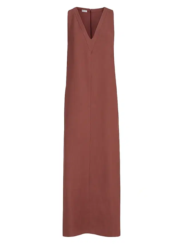 Brunello Cucinelli Women's Viscose and Linen Fluid Twill Dress with Monili - Red - Size XXS
