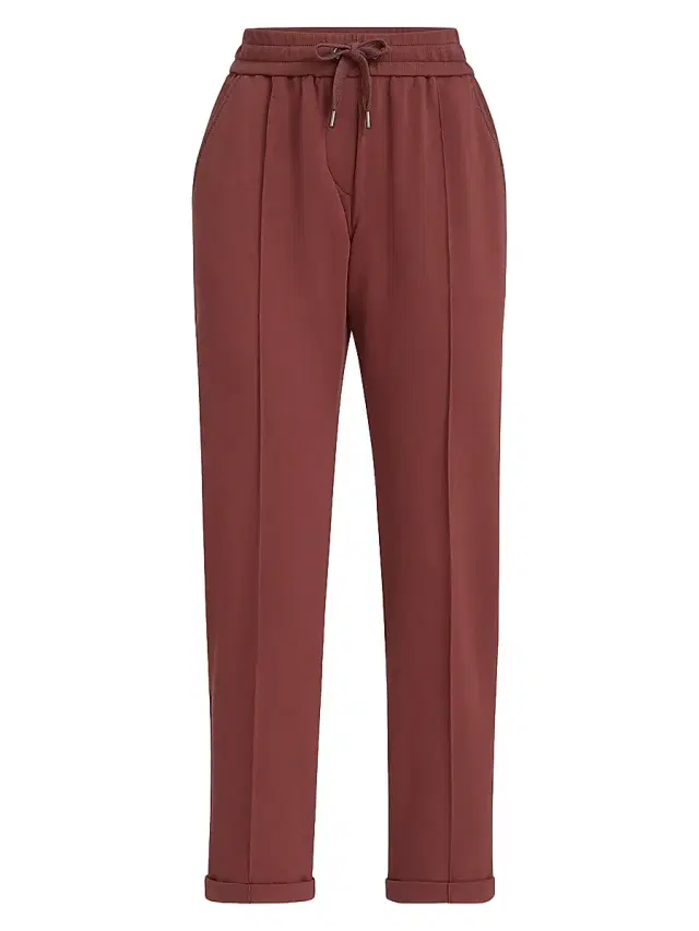 Brunello Cucinelli Women's Stretch Cotton Lightweight French Terry Track Trousers with Monili - Red - Size XXXXXL