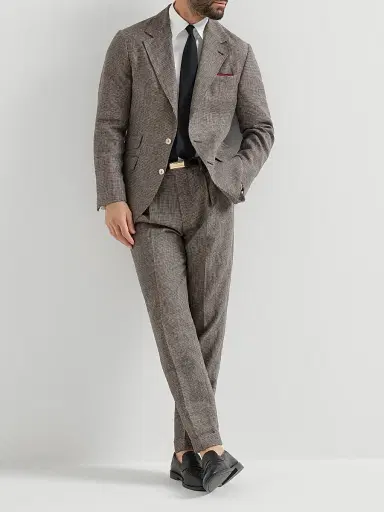 Brunello Cucinelli Men's Linen Houndstooth Trousers with Pleats - Hazelnut - Size 48 | Thumbnail 6