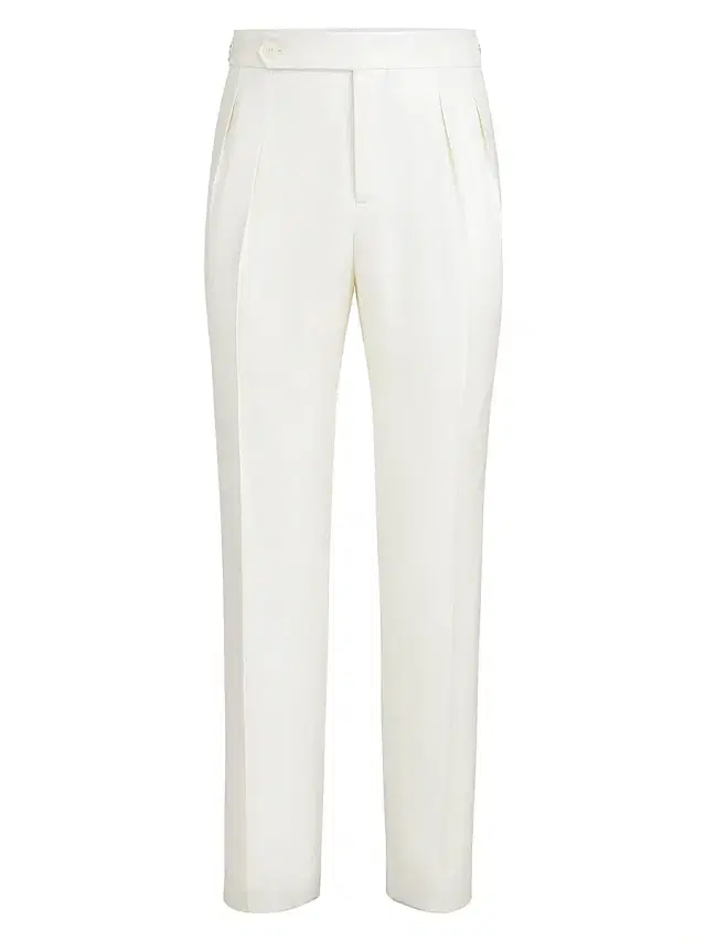 Brunello Cucinelli Men's Silk Diagonal Tuxedo Trousers with Double Pleats - Off White