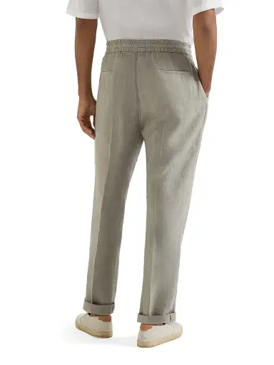 Brunello Cucinelli Men's Trousers in Linen Gabardine with Drawstring and Double Pleats | Thumbnail 4