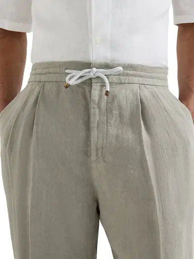 Brunello Cucinelli Men's Trousers in Linen Gabardine with Drawstring and Double Pleats | Thumbnail 5