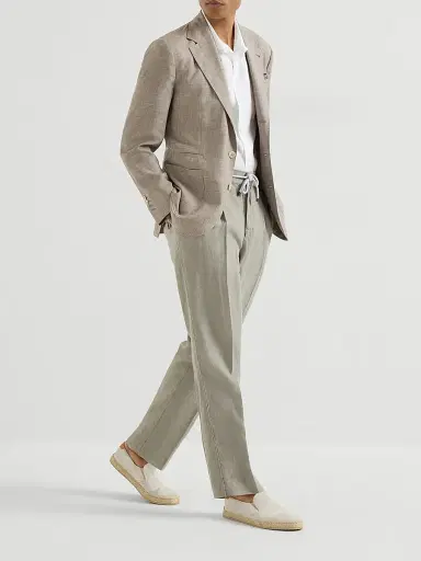 Brunello Cucinelli Men's Trousers in Linen Gabardine with Drawstring and Double Pleats | Thumbnail 6