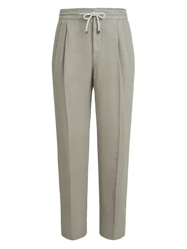 Brunello Cucinelli Men's Trousers in Linen Gabardine with Drawstring and Double Pleats | Thumbnail 1