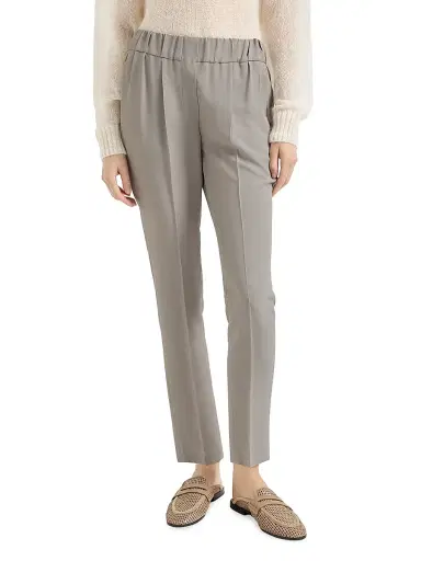 Brunello Cucinelli Women's Silk and Acetate Crêpe Cady Tailored Jogger Trousers | Thumbnail 2