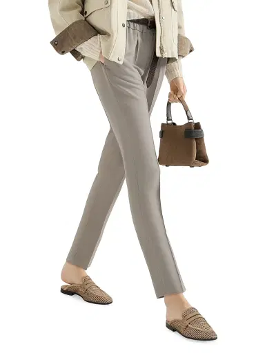 Brunello Cucinelli Women's Silk and Acetate Crêpe Cady Tailored Jogger Trousers | Thumbnail 5