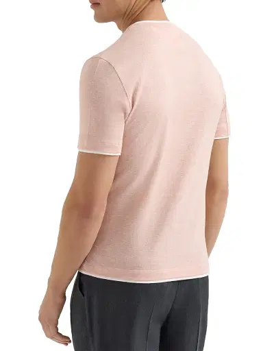 Brunello Cucinelli Men's Linen and Cotton Jersey Crew Neck T-Shirt with Faux Layering - Apricot | Thumbnail 3