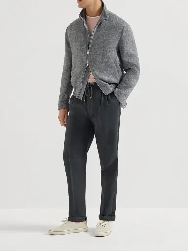 Brunello Cucinelli Men's Linen and Cotton Jersey Crew Neck T-Shirt with Faux Layering - Apricot | Thumbnail 6