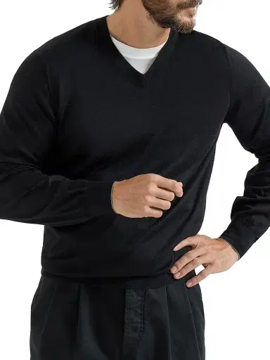 Brunello Cucinelli Men's Cashmere and Silk Lightweight Sweater - Black - Size 36 | Thumbnail 2