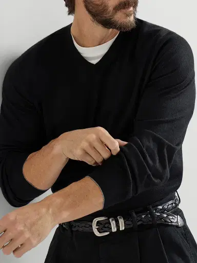 Brunello Cucinelli Men's Cashmere and Silk Lightweight Sweater - Black - Size 36 | Thumbnail 5