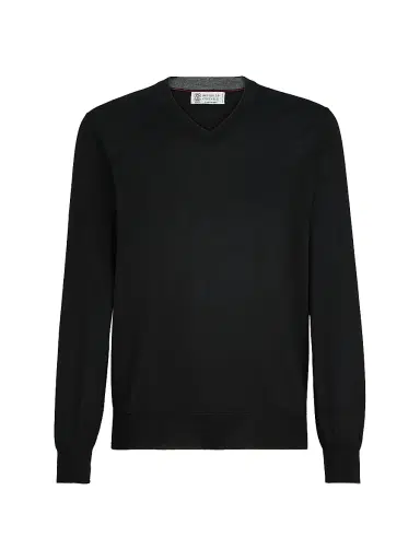 Brunello Cucinelli Men's Cashmere and Silk Lightweight Sweater - Black - Size 36 | Thumbnail 1