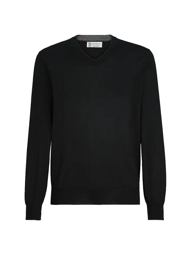 Brunello Cucinelli Men's Cashmere and Silk Lightweight Sweater - Black - Size 36
