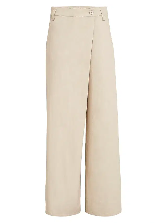 Brunello Cucinelli Women's Cotton Gabardine Loose Wrap Trousers with Monili - Sand