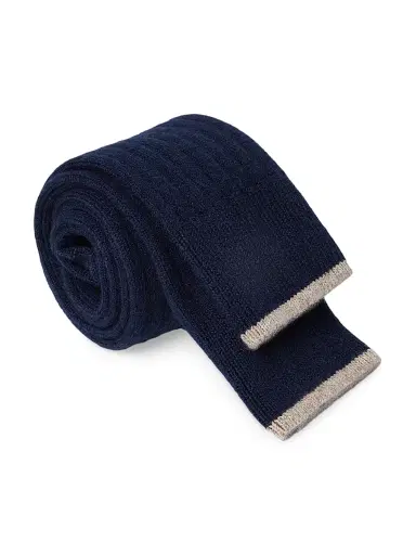 Brunello Cucinelli Men's Cashmere Rib Knit Socks - Navy Blue | Thumbnail 2 Brunello Cucinelli Men's Cashmere Rib Knit Socks - Navy Blue | Thumbnail 2