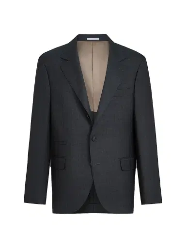 Brunello Cucinelli Men's Virgin Wool Houndstooth Blazer Jacket - Anthracite | Thumbnail 2