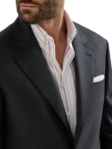 Brunello Cucinelli Men's Virgin Wool Houndstooth Blazer Jacket - Anthracite | Thumbnail 4