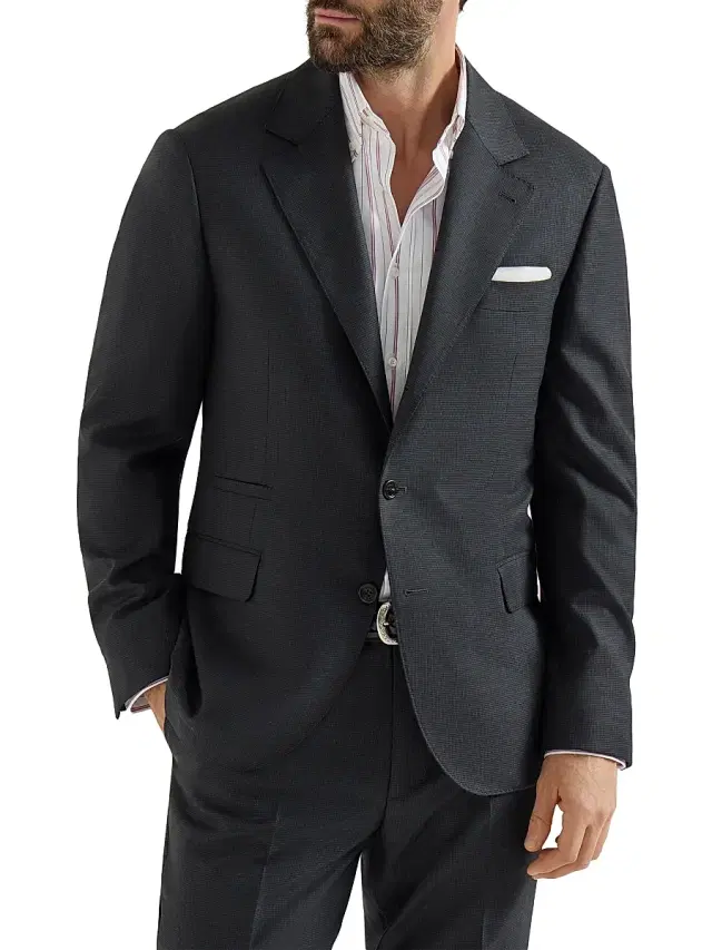 Brunello Cucinelli Men's Virgin Wool Houndstooth Blazer Jacket - Anthracite