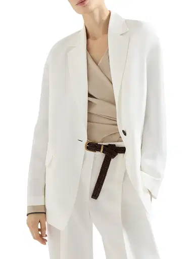 Brunello Cucinelli Women's Viscose and Linen Fluid Twill Blazer with Monili - Panama - Size 8 | Thumbnail 2 Brunello Cucinelli Women's Viscose and Linen Fluid Twill Blazer with Monili - Panama - Size 8 | Thumbnail 2