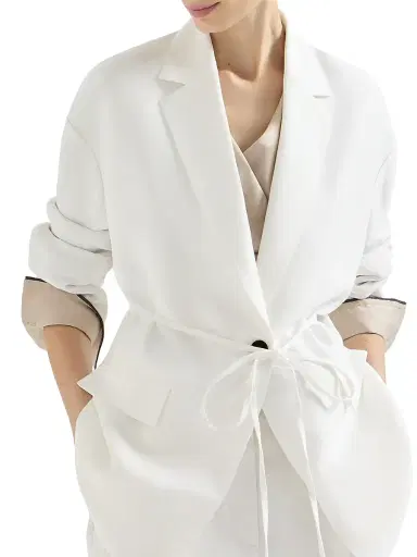 Brunello Cucinelli Women's Viscose and Linen Fluid Twill Blazer with Monili - Panama - Size 8 | Thumbnail 4 Brunello Cucinelli Women's Viscose and Linen Fluid Twill Blazer with Monili - Panama - Size 8 | Thumbnail 4