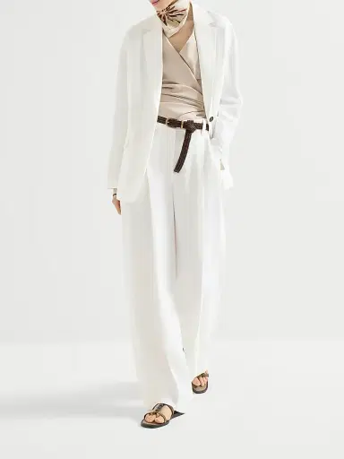 Brunello Cucinelli Women's Viscose and Linen Fluid Twill Blazer with Monili - Panama - Size 8 | Thumbnail 6 Brunello Cucinelli Women's Viscose and Linen Fluid Twill Blazer with Monili - Panama - Size 8 | Thumbnail 6