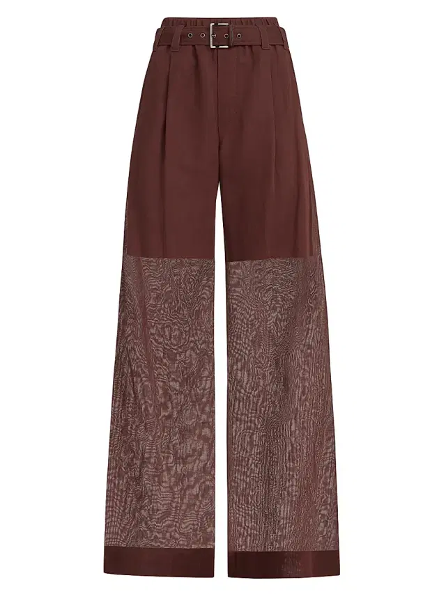 Brunello Cucinelli Women's Cotton Organza Loose Trousers with Monili - Bordeaux