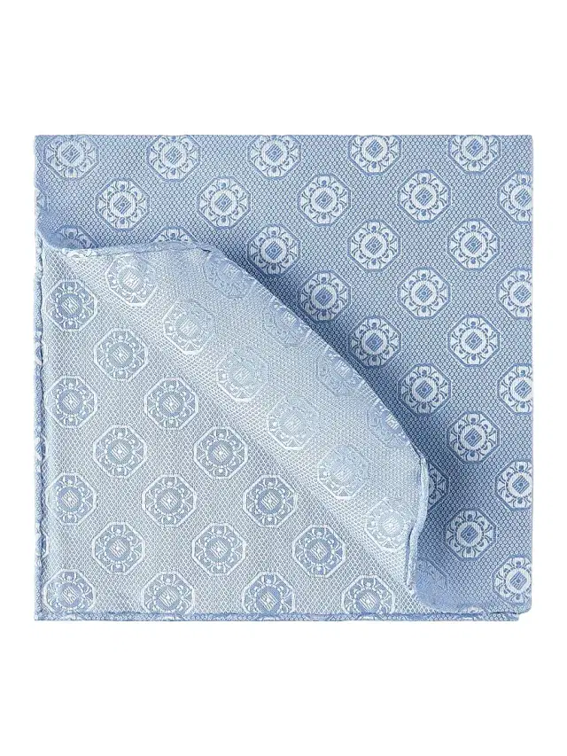 Brunello Cucinelli Men's Silk Pocket Square with Medallion Design - Azure