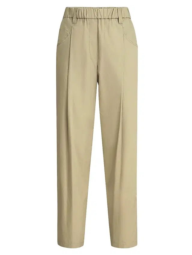 Brunello Cucinelli Women's Lightweight Poplin Five Pocket Track Trousers with Monili - Khaki