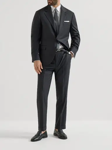 Brunello Cucinelli Men's Virgin Wool Houndstooth Trousers - Anthracite | Thumbnail 6 Brunello Cucinelli Men's Virgin Wool Houndstooth Trousers - Anthracite | Thumbnail 6