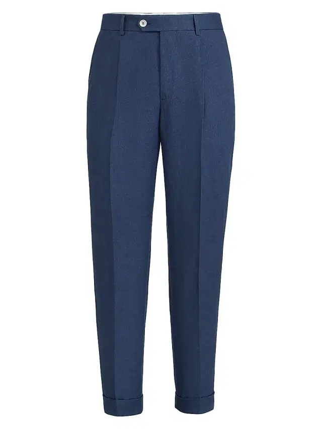Brunello Cucinelli Men's Délavé Linen Trousers with Pleats