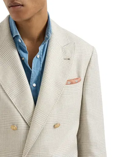 Brunello Cucinelli Men's Silk Pocket Square with Diamond Pattern | Thumbnail 2 Brunello Cucinelli Men's Silk Pocket Square with Diamond Pattern | Thumbnail 2