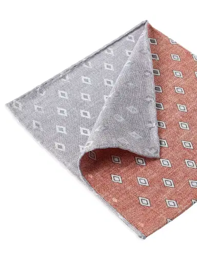 Brunello Cucinelli Men's Silk Pocket Square with Diamond Pattern | Thumbnail 3 Brunello Cucinelli Men's Silk Pocket Square with Diamond Pattern | Thumbnail 3
